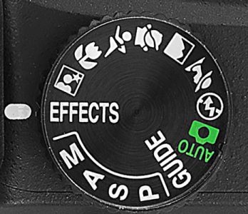 Bouton de sélection des modes d'exposition d'une caméra.